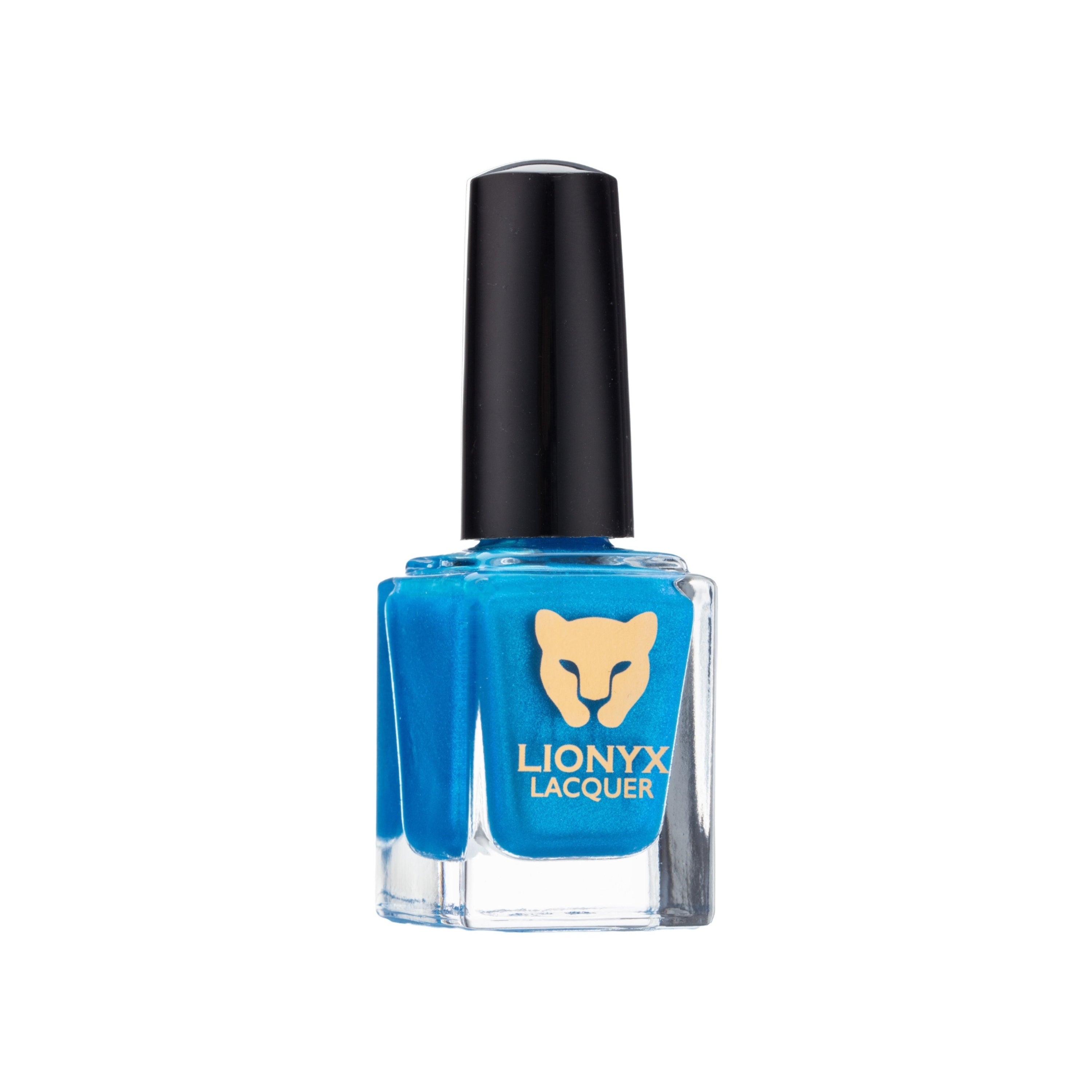Close-up of ELECTRIC BLUEGALOO by LIONYX Lacquer, a blue shimmer nail polish.