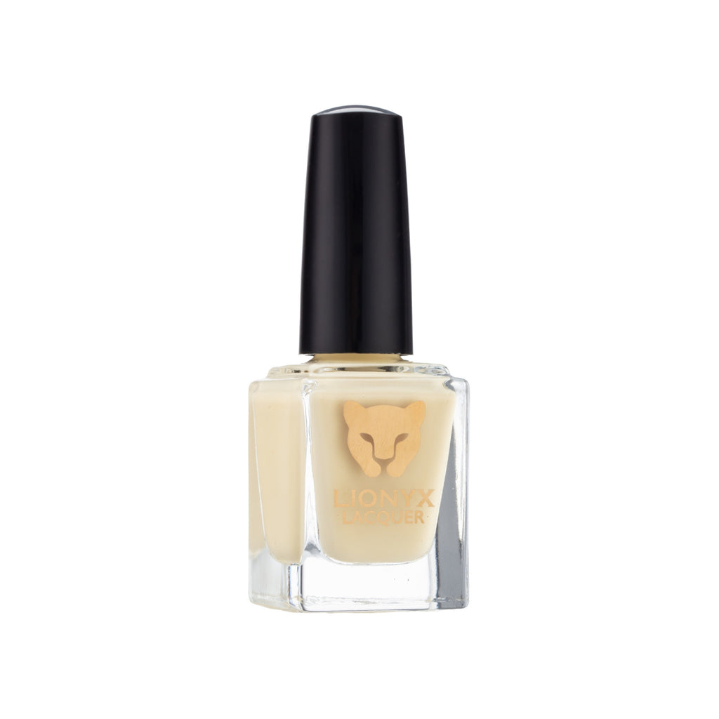 Close-up of BUTTER ME UP by LIONYX Lacquer, a butter yellow crème nail polish.