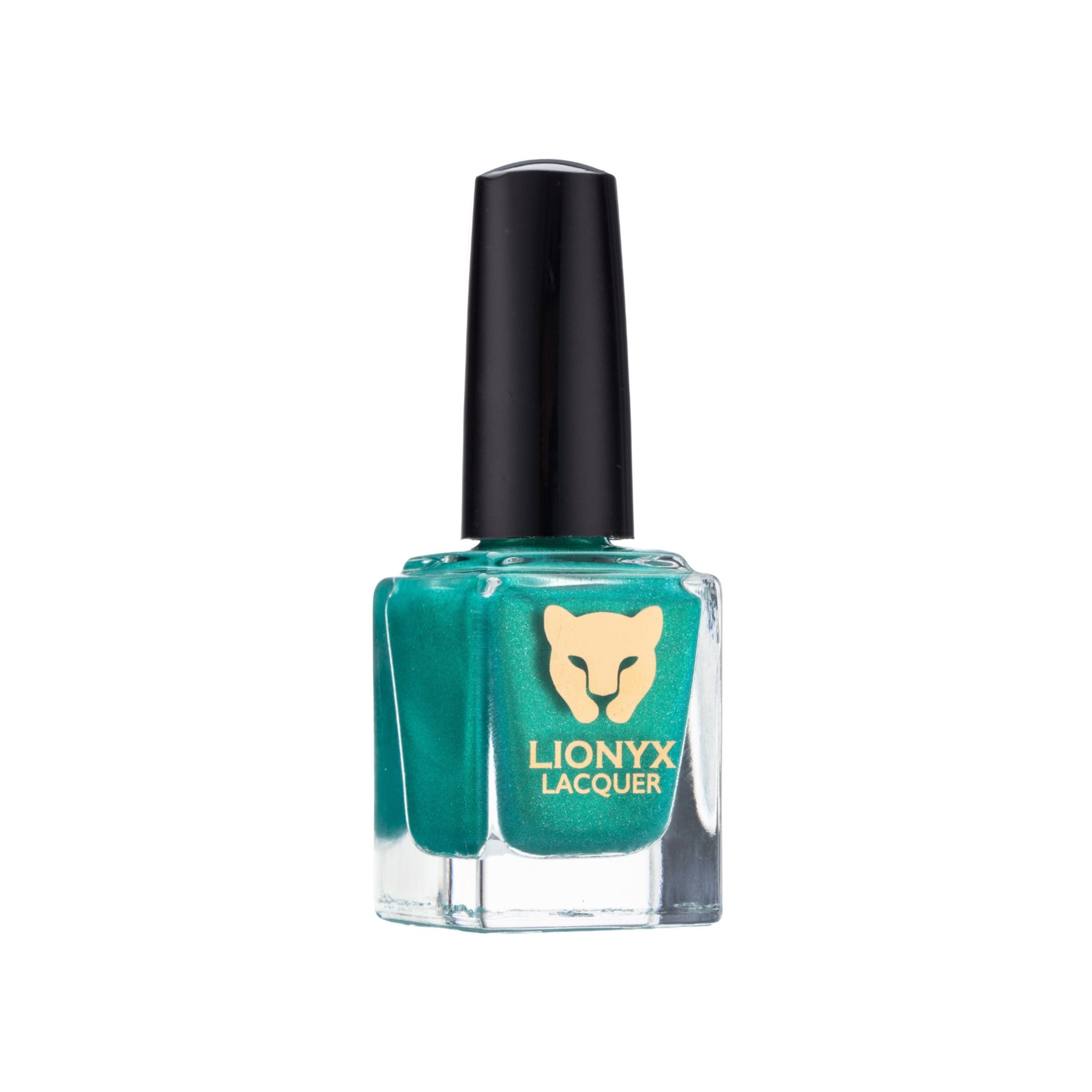 Close-up of IRISH GOODBYE by LIONYX Lacquer, an emerald nail polish with icy shimmer.