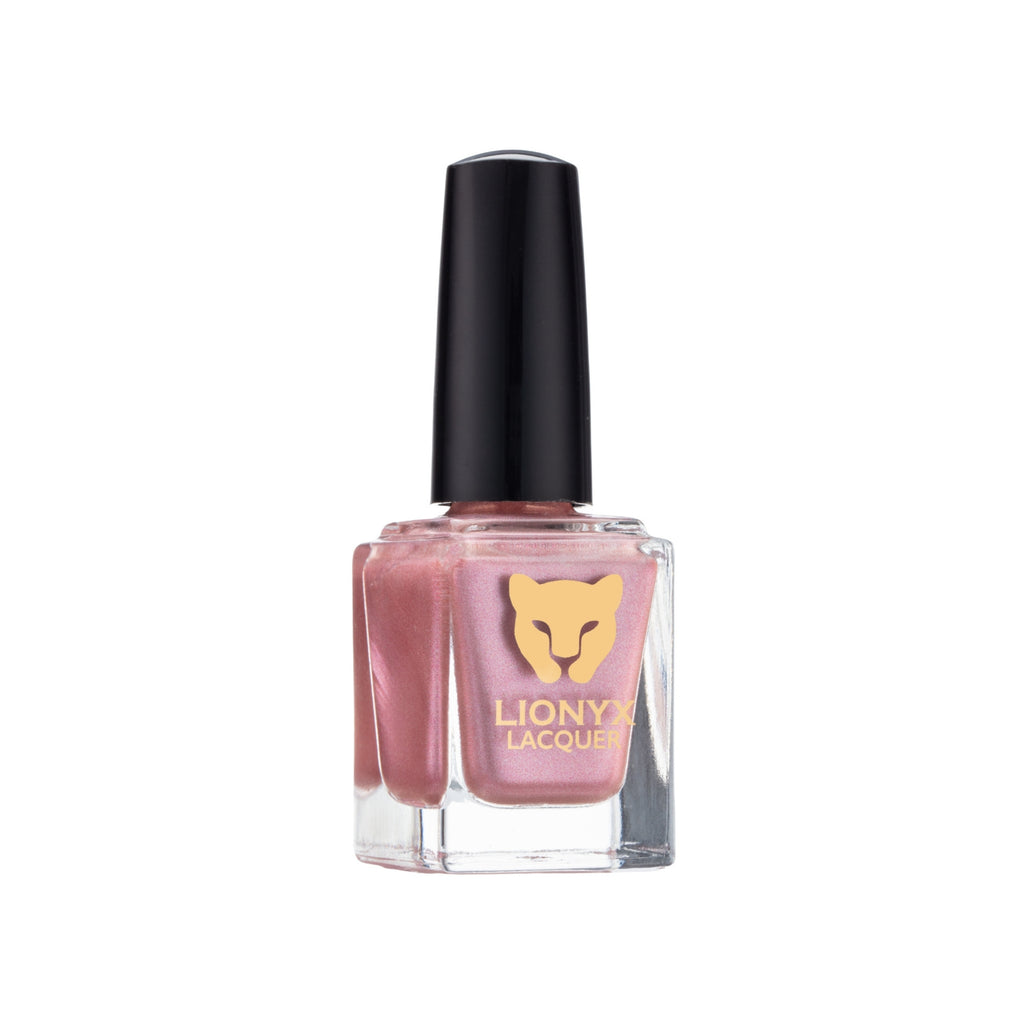 Close-up of ROSE COLORED GLASSES by LIONYX Lacquer, a metallic mauve nail polish.