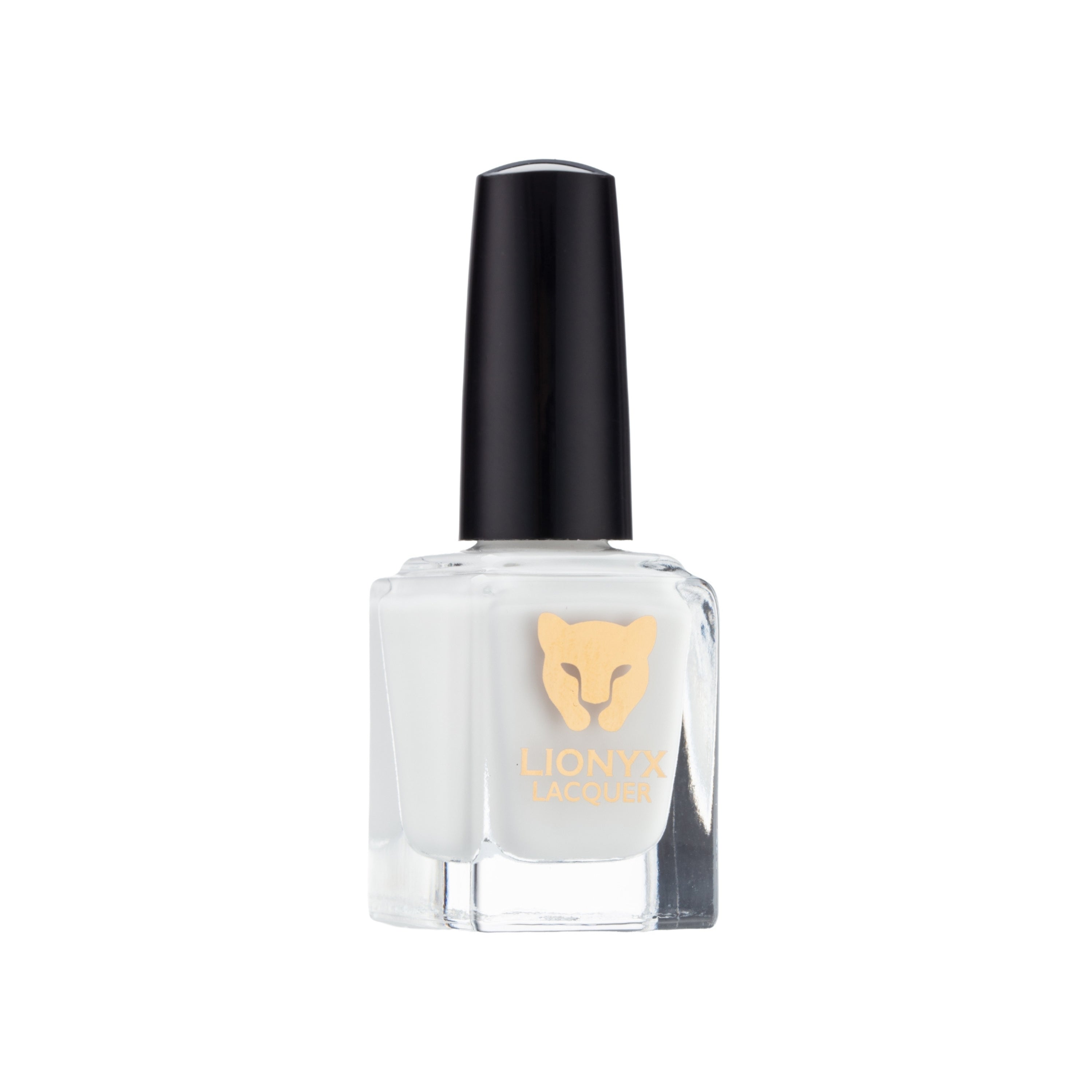 Close-up of BLANK PAGE by LIONYX Lacquer, a milky white crème nail polish.