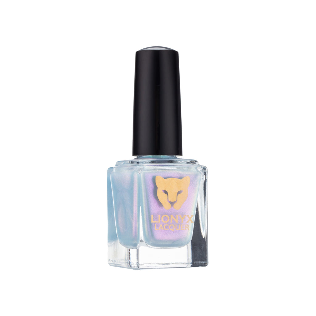 Close-up of MOTHER OF PEARL! by LIONYX Lacquer, a multichrome nail polish with fuchsia, gold, and green color shifts.