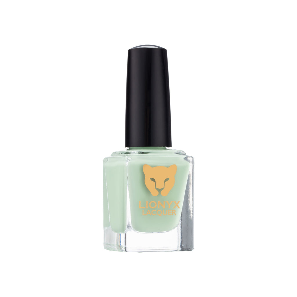 Close-up of MINT CONDITION by LIONYX Lacquer, a pastel mint green crème nail polish.