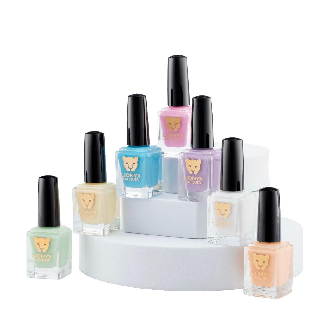 Close-up of CLOUD IX by LIONYX Lacquer, a pastel nail polish set featuring seven crème shades.