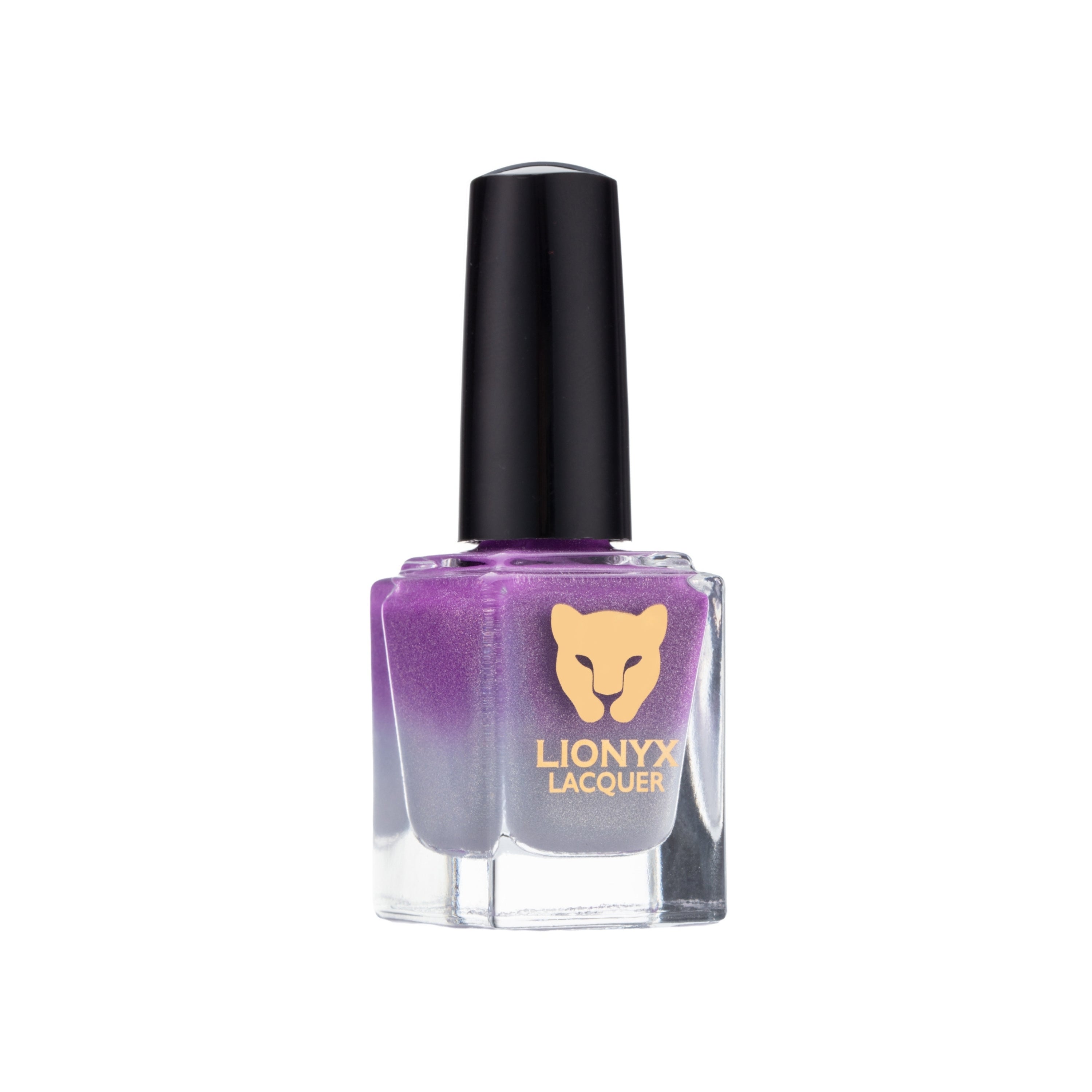 Close-up of HIDDEN AGENDA by LIONYX Lacquer, a thermal holographic nail polish that transitions from purple to silver.